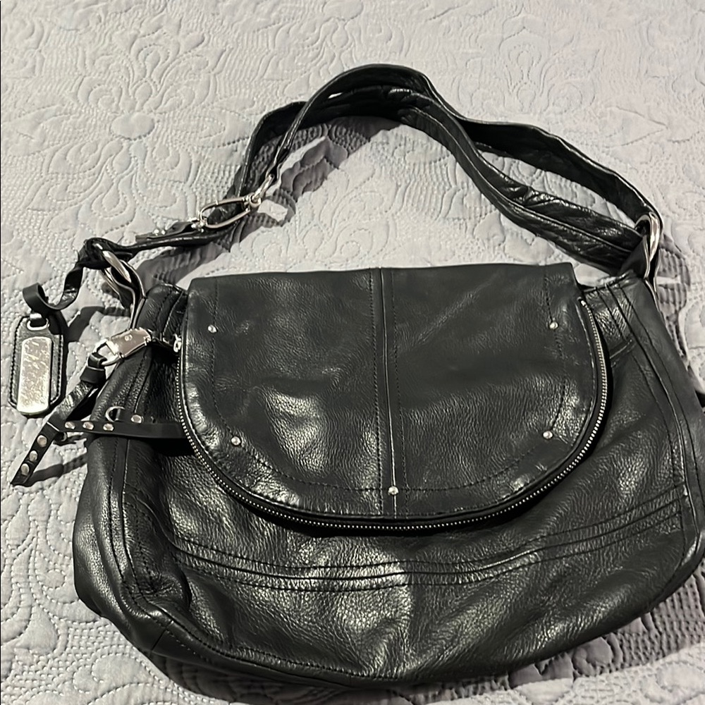 B. Makowsky Black Leather Shoulder Bag